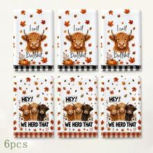 2/4/6pcs Highland Cow Autumn Theme Printed Kitchen Napkins, Cute Hand-Drawn Style, Soft And Easy To Clean, Highland Cow, Pumpkin, Maple Leaf Patterns, Home Decor, Autumn Home Gift, Suitable For Bathroom Decor, Kitchen Decor, Kitchen Accessories - Multicolor - View 12