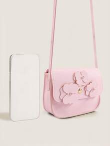 1pc New Floral Sweetheart Mini Square Bag With Flower Decoration, Dreamy Cute One Shoulder Handbag - Pink - View 5