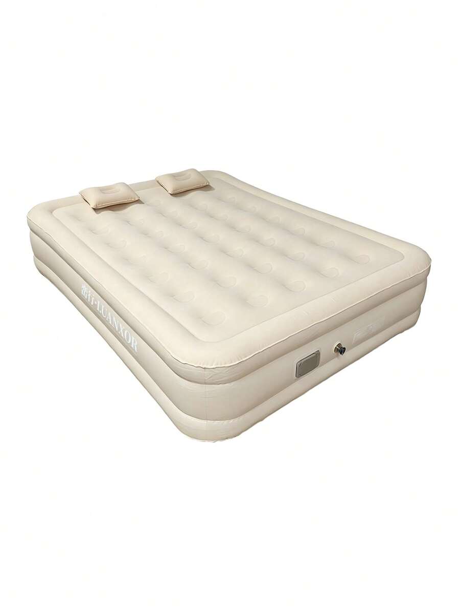 Inflatable Air Mattress, Luxury Camping Pad, PVC Inflatable Sleeping Mat, Luxury Double Camping Air Bed With Built-In Pump, Thick Pad - Apricot - View 1