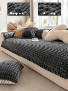 1 buah Sarung Sofa Quilted Warna Polos, Hangat, Lembut, Ramah Kulit, Dapat Dicuci dengan Mesin, Ramah Hewan Peliharaan, Dekorasi Liburan, Perlindungan Furnitur, Penyegaran Sofa Lama, Cocok untuk Sofa 1/2/3/4 Dudukan, Sandaran Tangan, Sandaran Punggung, Sarung Sofa - Dark Grey - View 1