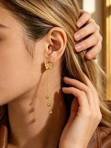 1 Set Elegant Butterfly-Shaped Stainless Steel Stud Earrings For Women, Suitable For Daily Wear/Vacation Travel/Party Dating - Yellow Gold - View 4