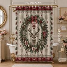 1pc/4pcs Christmas Reindeer Wreath Multi-Functional Bathroom Decor Shower Curtain Set, Free 12 Hooks, Premium Holiday Atmosphere, Bathroom Mat U-Shaped Floor Mat And Round Toilet Lid Cover, Suitable For All Christmas Scenes Decoration - Reindeer Wreath - View 12