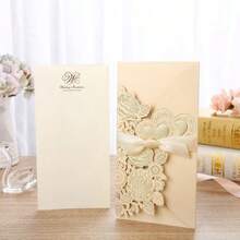 1set Laser Cut Wedding Invitations Card Heart Customize Greeting Cards With Ribbon Bridal Shower Wedding Party Supplies - View 6
