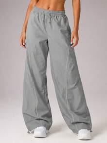 CZRLHYT 1 buah Celana Kargo Olahraga Luar Ruangan Wanita, Celana Shell Warna Polos untuk Mendaki, Lari, dan Bepergian - Grey - View 1