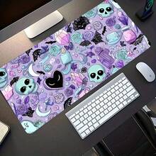 Large Gaming Mouse Pad, Purple Background With Skull And Rose Pattern Design, Includes Non-Slip Washable Rubber Base, Suitable As Desktop Accessory Or Computer Setup Decoration, Dirt-Resistant, Suitable For Gaming - Mouse Pad - View 4