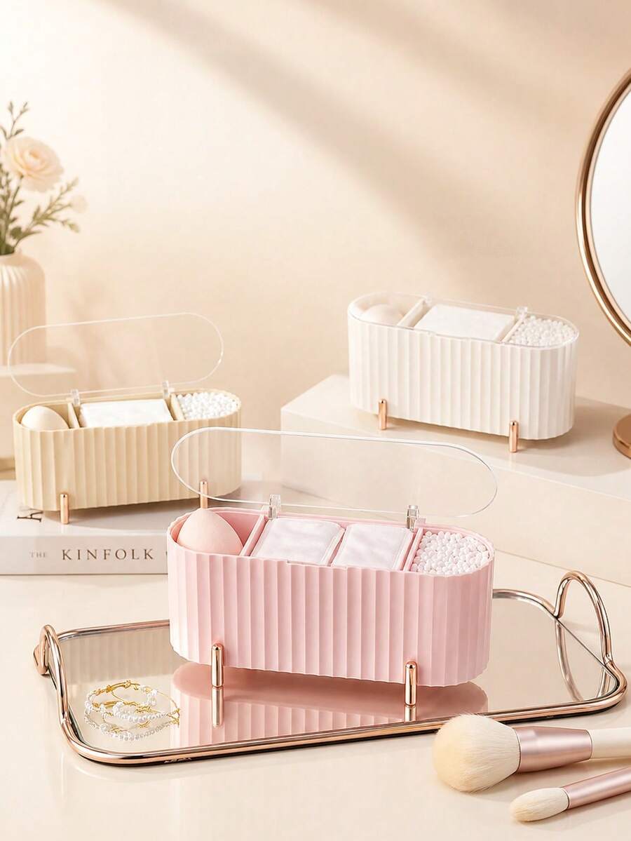 1pc Desktop Dust-Proof Storage Box, Suitable For Cotton Pads, Cotton Swabs, Makeup Remover Pads, Toothpicks, Dental Floss, Makeup Pad Sticks, Pink/Brown/Green/Red, Storage Organizer Box