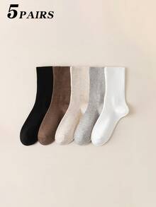 1/2/5 Pairs Women's Mid-Calf Cotton Socks With Double Needle Loose Cuff, Unisex - Multicolor - View 26