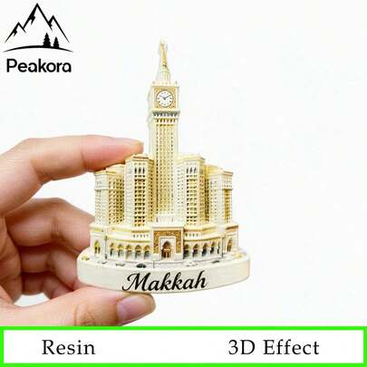 3D Resin Mecca Royal Clock Tower Fridge Magnet, Saudi Arabia Landmark Souvenir Magnet, Islamic Architecture Fridge Decor, Eid Mubarak Home Decoration Gift