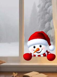 New Funny Christmas Snowman Peeking Wall Sticker, Double-Sided Printing, Holiday Atmosphere Door And Refrigerator Decoration Car Decor Sticker, Self-Adhesive Removable - A - View 5