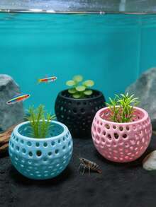 Pot Budidaya Rumput Laut Berongga Cetak 3D, Pot Penahan Tanaman Air Akuarium, Tempat Persembunyian Ikan & Udang Bulat dengan Banyak Lubang, Aksesori Dekorasi Lanskap Bawah Air - A - View 8
