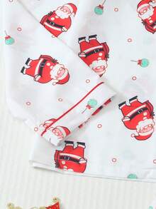 2pcs Comfortable Christmas Santa Candy Print Long Sleeve Collared Top And Bow Tie Pants Women's Pajama Set - White - View 5