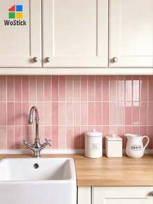 1/4/10pcs Self-Adhesive Peel And Stick Tile Backsplash - Pink Watercolor 3D Self-Adhesive Tiles, Suitable For Kitchen, Bathroom, Decorative Wall Tiles - Pink Large Size - View 4