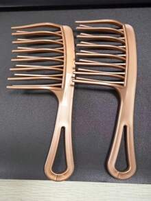 2pcs Double-Row Wide Tooth Combs, For Women And Girls, Long Hair Comb, Curly Hair Comb, Large Size Hair Brush, Anti-Static - Champagne - View 7