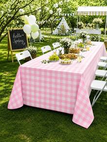 1/3PCS 137*274cm Pink And White Plastic Checkered Tablecloth, Decorative Disposable Pink Check Tablecloth, Perfect For Picnics, Farm Parties, Birthdays, And Weddings - Multicolor - View 1