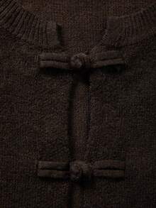 FOR BEAUTY Women's Y2K Deep Chocolate Brown Knotted Button Round Neck Knit Cardigan Jacket, Autumn Fashion Casual Outfit Fall - Brown - View 10