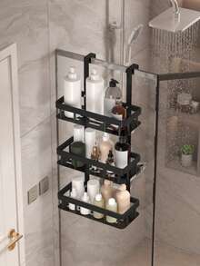 Bathroom Door Hanging Storage Basket, Bathroom Storage Rack, Bathroom Hanging Rack, Double Layer Bathroom Storage Shelf, Bathroom Storage Basket, Bathroom Accessories, Bathroom Storage & Organization, Summer Bathroom Decor - Multicolor - View 9
