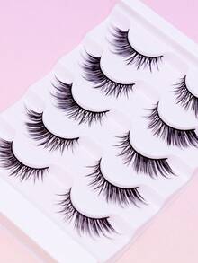 5 Pairs Fox Eye Strip False Eyelashes Winged Elongated Outer Corner Design Dense Voluminous Faux Mink Lashes Soft Comfortable Thin Band Reusable Whole Strip Lashes For Dramatic Glam Eye Makeup Party Daily Wear - Black - View 5