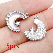 5/20pcs Silvery Plated Purple Rhinestone Charms Dolphin Shell Star Heart Butterfly Owl Pendant For DIY Necklace Earring Jewelry Making Findings - Mauve Purple - View 20