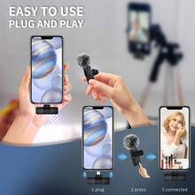 SNZIYAG Micro thu âm cài áo không dây K60 kèm màng chắn gió lông xù, micro kẹp mini cho iPhone 15+ và thiết bị Type-C, Android, máy tính bảng, laptop - Xem 3