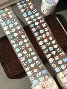 35cm/Roll Cute Coffee Cup Die-Cut Sticker Dispenser, DIY Decoration Cards, Scrapbook, Photo Cards, Phone Case Collage Material - Black - View 4