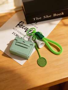 Mini PU Handbag Keychain With Badminton Racket Charm, Sport‑Style Braided Wrist Strap Bag Pendant Key Ring For Backpack Handbag Women Girls - Multicolor - View 8