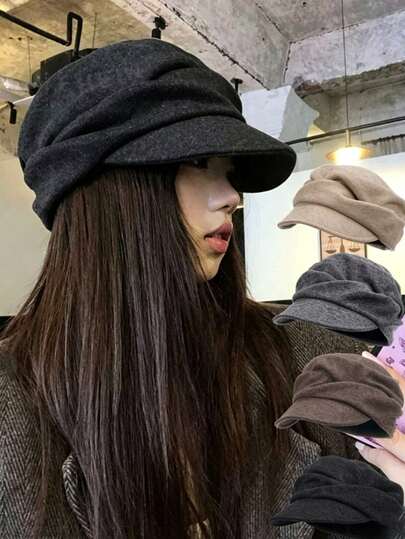1pc Minimalist Yamamoto Style Pleated Women's Beret, All-Season Versatile Face-Slimming Hat, Vintage Octagonal Newsboy Cap, Pleated Beret For Women, Thin Design Suitable For Year-Round Use With Summer Vibe