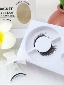 1 Pair Magnetic Fox-Style Winged False Eyelashes Set, Mink-Like Soft & Lightweight, Reusable Layered Lashes With Secure Root, Waterproof - Black - View 6
