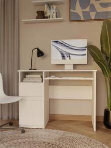 51*98.5*75.5 Cm Nordic Style White Oak Desk, Made Of Durable Engineered Wood, Practical Table, Functional Office Desk, Versatile Computer Desk, Multi-Purpose Tables, Sturdy Work Table, Practical Office Desk, Classic Office Furniture - White - View 4