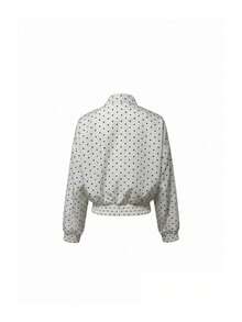 American Style Smile Embroidery Polka Dot All-Over Print Stand Collar Jacket Women Loose Casual Versatile Short Coat - White - View 10