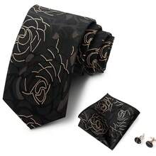 AlanKing 1 Set Paisley Floral Men's Tie, Pocket Square And Cufflinks Set, Suitable For Party, Holiday, Gathering And Banquet - Multicolor - View 7