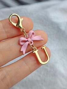1PC New Elegant Pink Bow Key Chain, Cute English Letter Bow Keychain, Suitable For Women's Daily Use, Gift For Mom, Women's Bag DIY Backpack Pendant Charm Accessory, Wedding And Birthday Gift - Multicolor - View 9