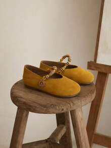 Vintage Suede Mary Jane Beaded Floral Decor Soft Sole Low Vamp Photo-Taking Travel Spring Autumn Children Casual Shoes - Ginger - View 5