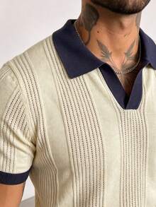 GRDR Men's Loose Thin Summer Ribbed Knit Polo Short Sleeve Shirt - Apricot - View 8