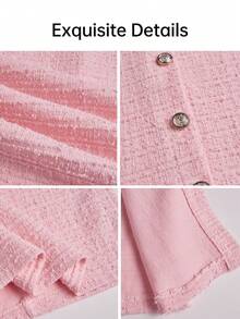 AIJ Setelan 2 Potong Wanita Elegan Musim Gugur Warna Pink, Jaket Pendek/Blazer Kancing Depan dan Celana Lebar, Cocok untuk Jalan-jalan, Sehari-hari Kasual, Perjalanan Bisnis, dan Liburan. - Berwarna merah muda - View 3