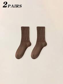 1/2/5 Pairs Women's Mid-Calf Cotton Socks With Double Needle Loose Cuff, Unisex - Multicolor - View 16