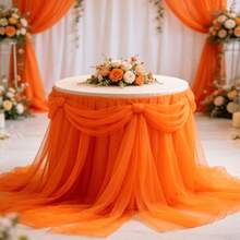 1pc Romantic 393 Inch Deep Orange Tulle Fabric, Long Solid Color Tulle Curtain, 100% Polyester Fabric, Multi-Purpose Party Backdrop, Suitable For Wedding Arch, Home Decor, Wedding Arch Backdrop, Baby Shower Decor, Purple Arch Fabric, Home Decor, Birthday Wedding Party - Dark Orange - View 3