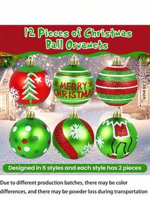 12pcs Christmas Tree Decor Balls, 2.4 Inch Red & Green Christmas Ball Hanging Ornaments, Shiny Christmas Tree Hanging Ball Decorations, Christmas Holiday Decorations - Multicolor - View 8