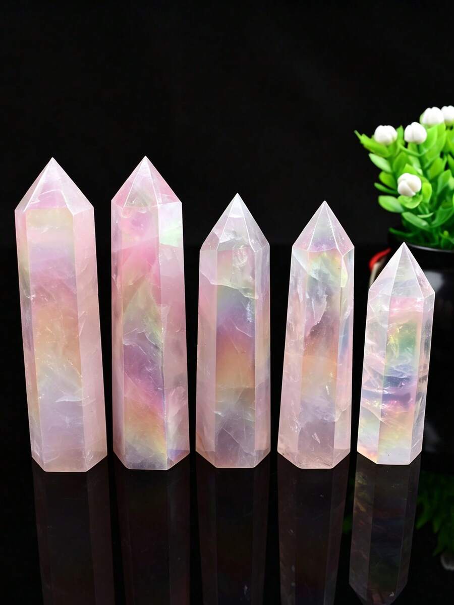 家居裝飾療癒石天然水晶彩色手工彩虹光暈粉色水晶方尖碑柱 1件 - 彩色工藝粉水晶 - 查看 1