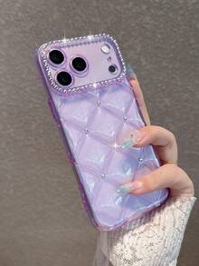 Minimalist Transparent Purple Rhinestone Diamond Lattice Phone Case Compatible With IPhone 18 Pro Max/18 Pro/18/17 Pro Max/17 Pro/16 Pro Max/16/16 Pro/16 Plus/15/15 Pro Max/15 Pro/11/12/13/14 Pro Max/11 Pro/11 Pro Max/12 Pro/12 Pro Max/13 Pro/13 Pro Max/14 Pro/14 Pro Max/Full Coverage Shockproof Soft Shell Creative Personalized - Translucent Purple - View 4