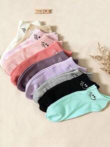 1/5/10 Pairs Women's Cartoon Pattern Solid Color Boat Socks, Comfortable Sweat-Absorbing Breathable Casual Socks, Suitable For Daily, Home, School Style, All Seasons - Multicolor - View 5