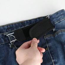 Logo‑Free Adjustable Iron Hook Lazy Belt, Elastic Hook‑Loop Fastening Waist Buckle, No‑Buckle Paste Belt For Men Women, Convenient Elastic Waist Strap For Daily Casual Outfit Pants Accessory - A - View 1
