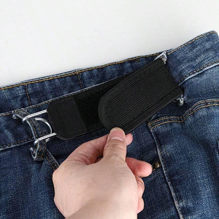 Logo‑Free Adjustable Iron Hook Lazy Belt, Elastic Hook‑Loop Fastening Waist Buckle, No‑Buckle Paste Belt For Men Women, Convenient Elastic Waist Strap For Daily Casual Outfit Pants Accessory - A - View 1