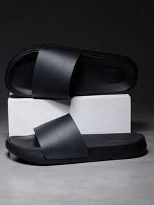 Plus Size Men's Adjustable Non-Slip Soft Sole Slide Sandals, Comfortable Outdoor Slippers For Wide Feet In Summer - Black - View 2