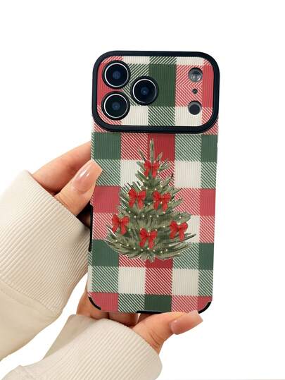 1 buah Casing Ponsel Kulit Sintetis Lembut dengan Tekstur Vertikal dan Jendela Besar, Motif Pohon Natal Kotak-kotak Baru, Tahan Guncangan, Penting untuk Perlindungan Harian, Bergaya, Hadiah Sempurna untuk Teman, Keluarga, dll., Kompatibel dengan iPhone 17/17Air/17Pro/17ProMax/ 16/16Plus/16Pro/16ProMax/ 15/14/13/12/11 series