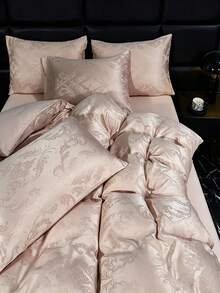 Jacquard Skin-Friendly Brushed Soft Comfortable Duvet Cover Set 3 Pieces (1*Duvet Cover + 2*Pillowcases), Suitable For Bedroom, Guest Room - Camel - View 5
