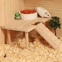 1 Set Solid Wood Double-Layer Platform Table With Climbing Ladder, Suitable For Hamsters, Guinea Pigs, Teddy Bear Hamsters As Climbing Ladder, Hiding Place And Landscape Platform, Suitable For Small Pets, All Seasons - Apricot - View 7