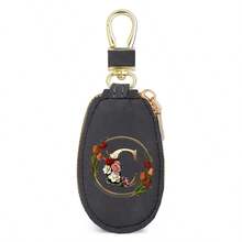 Floral Wreath Letter A-Z Car Key Holder, Mini Car Key Storage Bag, PU Leather Keychain Wallet, Zipper Pouch, Car Key Organizer, Car Keychain, Unisex Gift - Multicolor - View 27