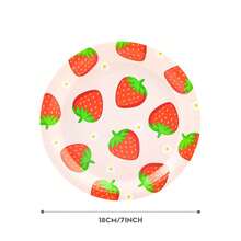 7/9 Inch Strawberry Series Printed Disposable Paper Plates, Floral Strawberry Disposable Party Plates, Party Decorations, Disposable Party Supplies, Birthday Party, Gift Party, Celebration Disposable Tableware - Flower Strawberry - View 3