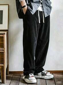 Men's Retro Loose Corduroy Casual Pants With Pockets - Soft And Comfortable Fabric, Suitable For Streetwear And Outdoor Activities - Black - View 7