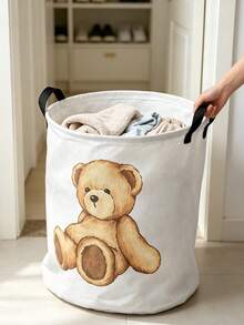 Cute Teddy Bear Print Laundry Basket, Large Capacity, Suitable For Daily Home Use, Bathroom Storage, Clothing Storage, Gift For Her, Halloween And Christmas, Practical Gift - Multicolor - View 1
